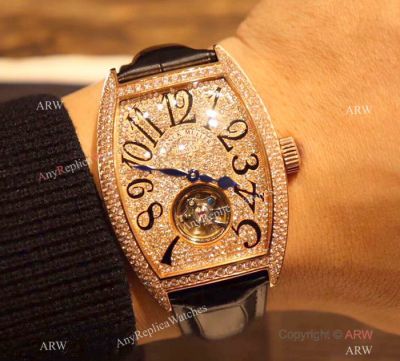 New Franck Muller Tourbillon Rose Gold Iced Out Diamonds Watch